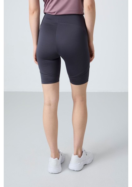 Antrasit Polyester Esnek Standart Fit Performans Kadın Biker Tayt - 91013