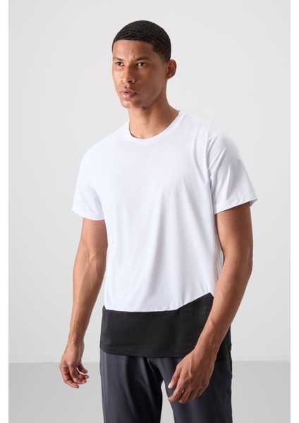 Beyaz Polyester Nefes Alan Dokulu İnce Esnek Standart Fit Erkek Performans T-Shirt - 88383