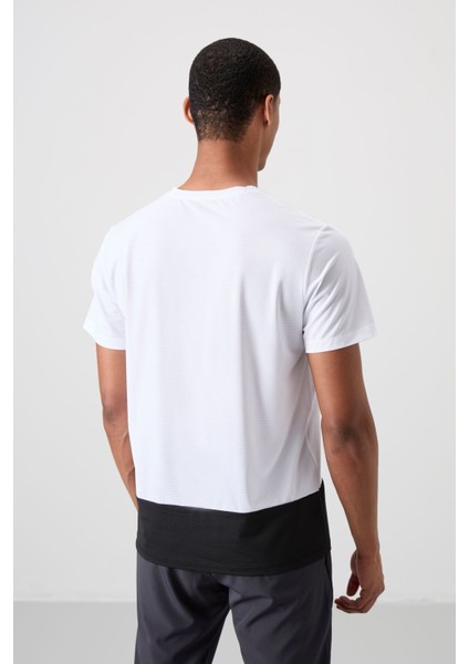 Beyaz Polyester Nefes Alan Dokulu İnce Esnek Standart Fit Erkek Performans T-Shirt - 88383