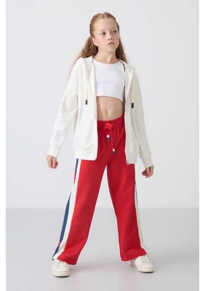 Ekru Pamuklu Içi Tüylü Yumuşak Dokulu Standart Fit Nakışlı Kız Çocuk sweatshirt - 75149