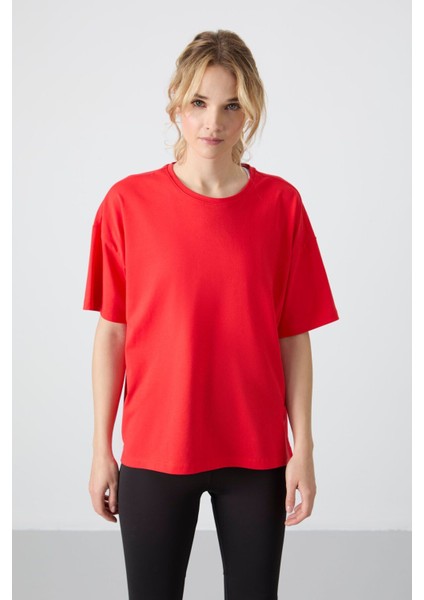 Fiesta Penye Modal Yumuşak Tuşeli Oversize Fit Basic Kadın T-Shirt- 97285