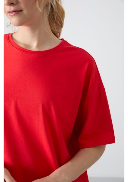 Fiesta Penye Modal Yumuşak Tuşeli Oversize Fit Basic Kadın T-Shirt- 97285