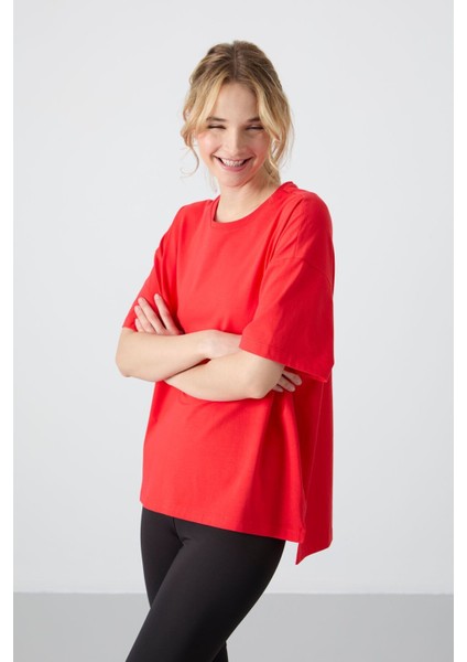 Fiesta Penye Modal Yumuşak Tuşeli Oversize Fit Basic Kadın T-Shirt- 97285