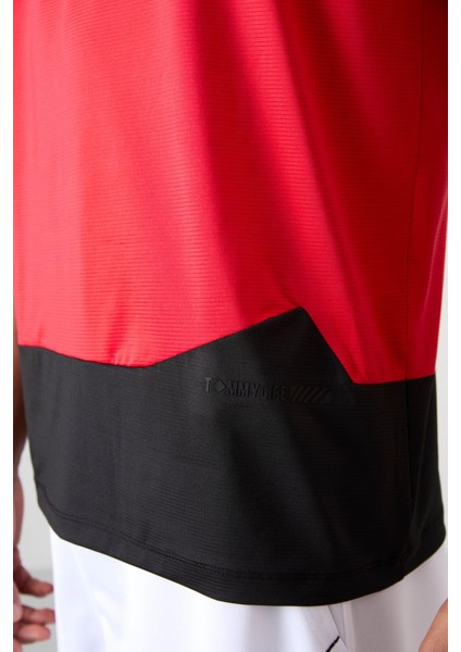Kırmızı Polyester Nefes Alan Dokulu İnce Esnek Standart Fit Erkek Performans T-Shirt - 88383