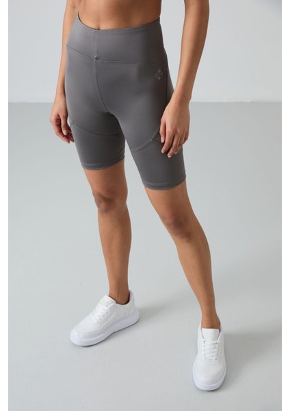 Koyu Gri Polyester Esnek Standart Fit Performans Kadın Biker Tayt - 91013