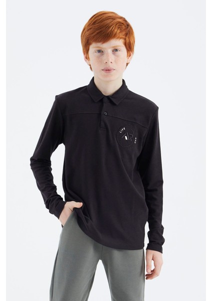 Siyah Polo Yaka Erkek Çocuk T-Shirt - 11172 modelleri