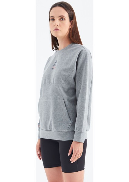 Tommy Life Gri Melanj O Yaka Cep Detaylı Oversize Kadın Sweatshirt - 97276