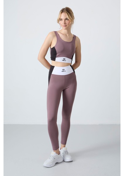 Gül Kurusu Polyester Esnek Standart Fit Performans Kadın Tayt Takım - 95334