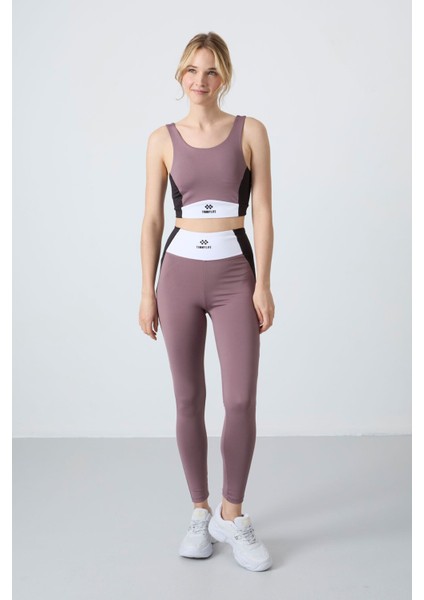 Gül Kurusu Polyester Esnek Standart Fit Performans Kadın Tayt Takım - 95334