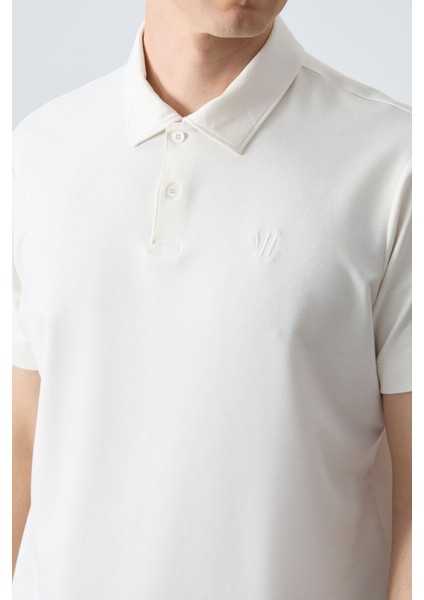 Tommy Life Ekru Basic Göğüs Logolu Standart Kalıp Triko Polo Yaka Erkek T-Shirt - 87768