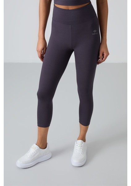 Antrasit Yüksek Bel Kapri-Crop Atlet Slim Fit Kadın Tayt Takım - 95284