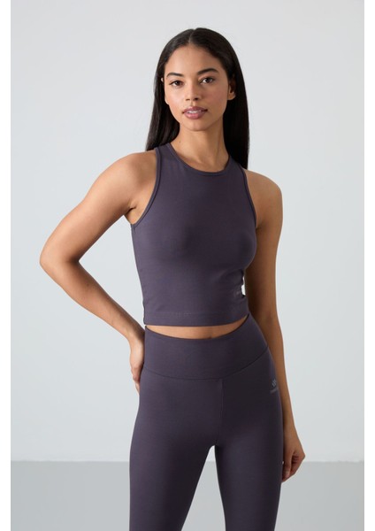 Antrasit Yüksek Bel Kapri-Crop Atlet Slim Fit Kadın Tayt Takım - 95284