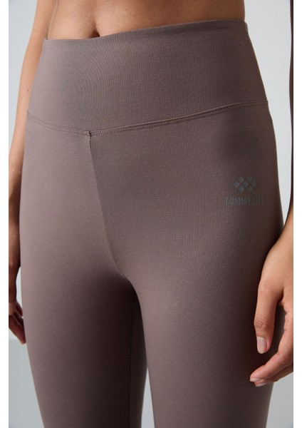 Kahverengi Yüksek Bel Slim Fit Dar Paça Kadın Kapri Tayt - 93097