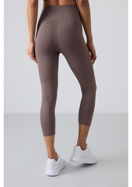 Kahverengi Yüksek Bel Slim Fit Dar Paça Kadın Kapri Tayt - 93097