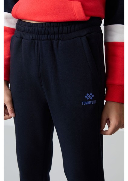 Tommy Life Lacivert Pamuklu Kalın Içi Tüylü Yumuşak Dokulu Standart Fit Nakışlı Erkek Çocuk eşofman takım - 11255