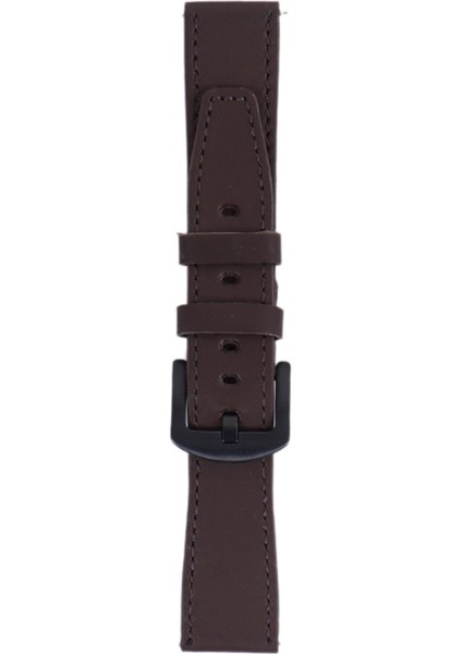 LW38-43 20 mm Hakiki Deri Düz Kahve Kordon Siyah Toka