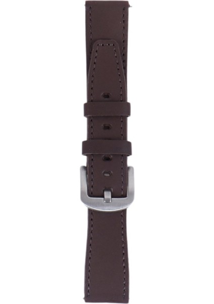 LW38-43 20 mm Hakiki Deri Düz Kahve Kordon Silver Toka