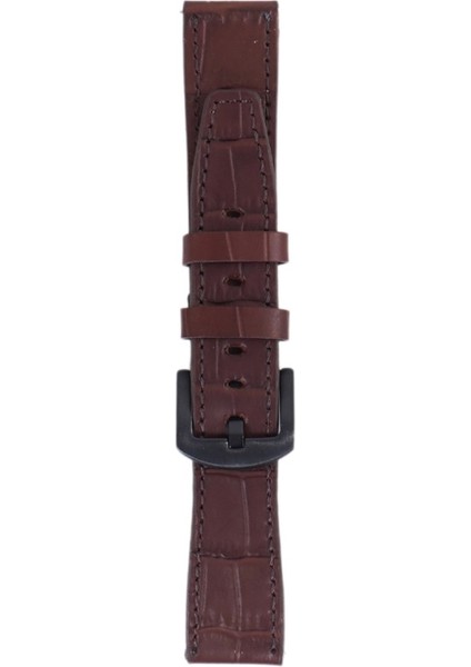 LW38-43 20 mm Hakiki Deri Kroko Kahve Kordon Siyah Toka