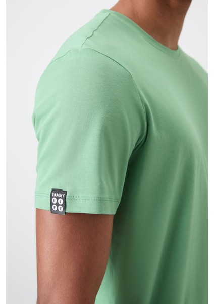 Pastel Yeşil Erkek Basic Kısa Kol Standart Kalıp O Yaka T-shirt - 87911