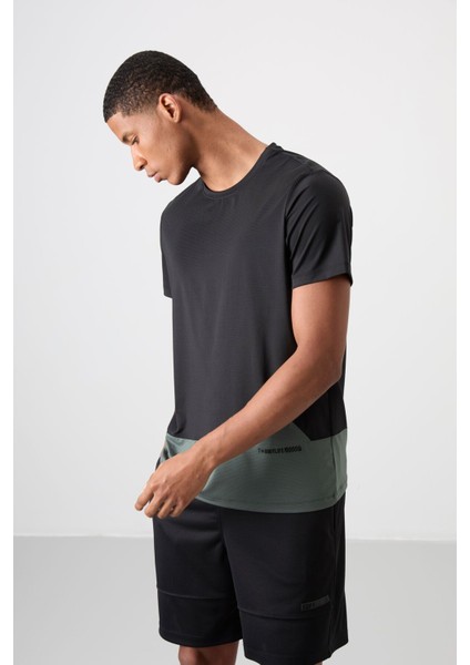 Siyah Polyester Nefes Alan Dokulu İnce Esnek Standart Fit Erkek Performans T-Shirt - 88383 fırsatları