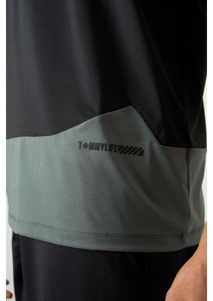 Siyah Polyester Nefes Alan Dokulu İnce Esnek Standart Fit Erkek Performans T-Shirt - 88383 indirimleri