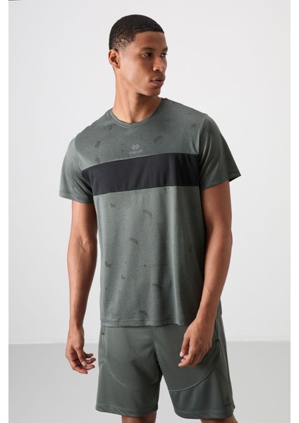 Haki Polyester Nefes Alan Jakarlı İnce Esnek Standart Fit Erkek Performans T-Shirt - 88398