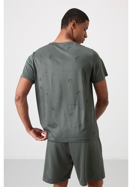 Haki Polyester Nefes Alan Jakarlı İnce Esnek Standart Fit Erkek Performans T-Shirt - 88398