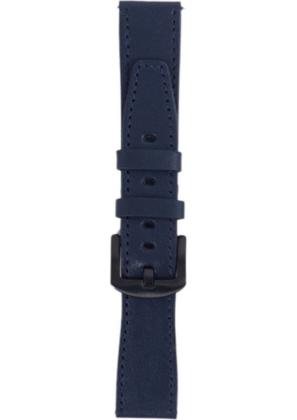 LW38-43 20 mm Hakiki Deri Düz Lacivert Kordon Siyah Toka