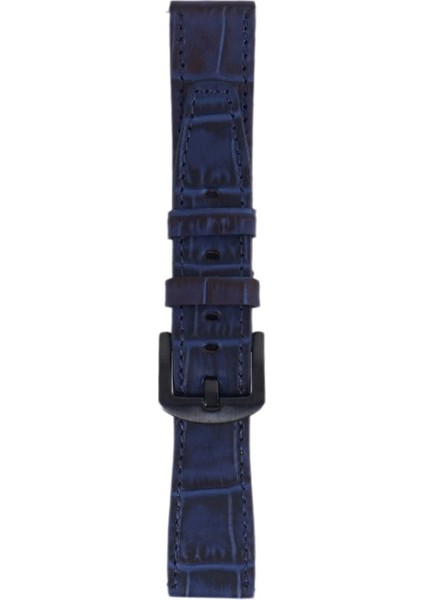 LW38-43 20 mm Hakiki Deri Kroko Lacivert Kordon Siyah Toka
