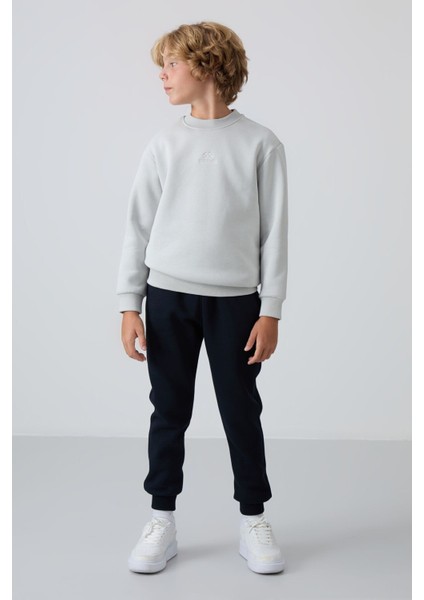 Taş Pamuklu Kalın İçi Tüylü Yumuşak Dokulu Standart Fit Nakışlı Erkek Çocuk Sweatshirt - 11232