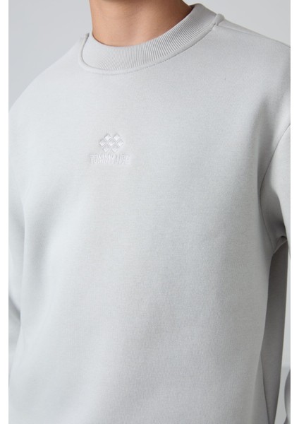 Taş Pamuklu Kalın İçi Tüylü Yumuşak Dokulu Standart Fit Nakışlı Erkek Çocuk Sweatshirt - 11232