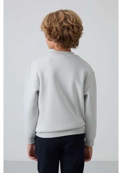 Taş Pamuklu Kalın İçi Tüylü Yumuşak Dokulu Standart Fit Nakışlı Erkek Çocuk Sweatshirt - 11232