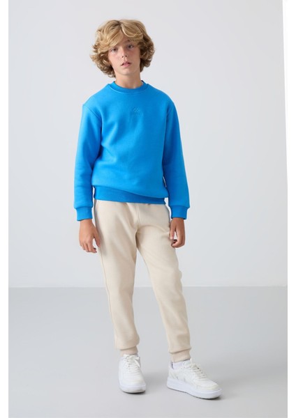 Saks Pamuklu Kalın İçi Tüylü Yumuşak Dokulu Standart Fit Nakışlı Erkek Çocuk Sweatshirt - 11232