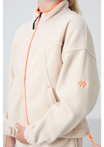 Bej Kalın Yumuşak Dokulu Standart Fit Nakışlı Polar Kız Çocuk Sweatshirt - 75157