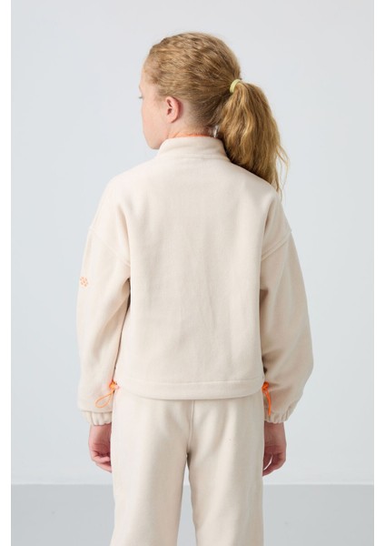 Bej Kalın Yumuşak Dokulu Standart Fit Nakışlı Polar Kız Çocuk Sweatshirt - 75157