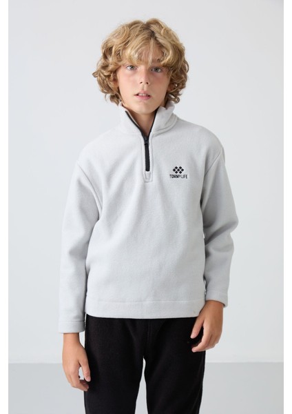 Taş Kalın Yumuşak Dokulu Standart Fit Nakışlı Polar Erkek Çocuk Sweatshirt - 11221
