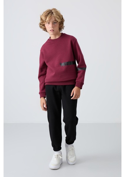 Erguvan Pamuklu Kalın İçi Tüylü Yumuşak Dokulu Standart Fit Baskılı Erkek Çocuk Sweatshirt - 11238