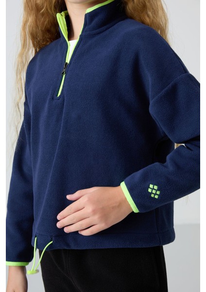 İndigo Kalın Yumuşak Dokulu Standart Fit Nakışlı Polar Kız Çocuk Sweatshirt - 75151