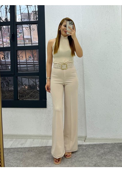 Kaplama Kemerli Palazzo Pantolon, Kadın Pantolon, En Boy Likralı Gipeli, 4 Mevsim fiyatları