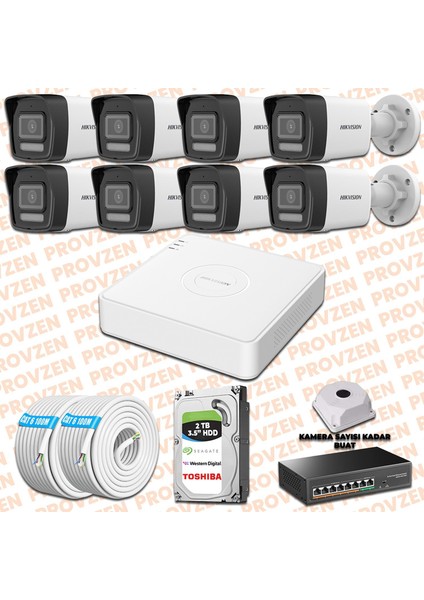 Hıkvısıon 8 İp Kameralı 4Mp Hibrit Colorvu Kamera Seti
