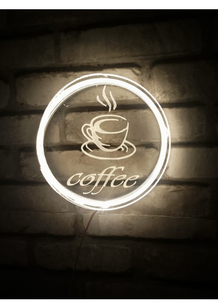 Coffee Kahve Logolu Neon LED Sık Dekoratif Tasarım 12 V Kablolu Fişli Tak Çalıştır.of