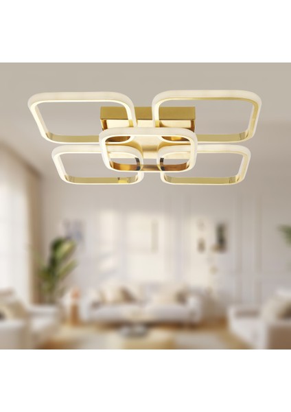 TT302-4+1-SR Kare Tt Aydınlatma Sarı Kaplama Plofonyer 5 Li LED Avize