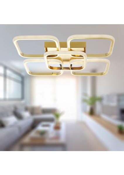 TT302-4+1-SR Kare Tt Aydınlatma Sarı Kaplama Plofonyer 5 Li LED Avize