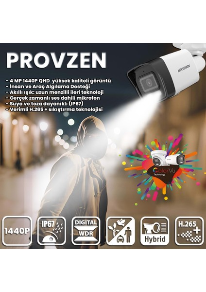 Hıkvısıon 3 İp Kameralı 4Mp Hibrit Colorvu Kamera Seti