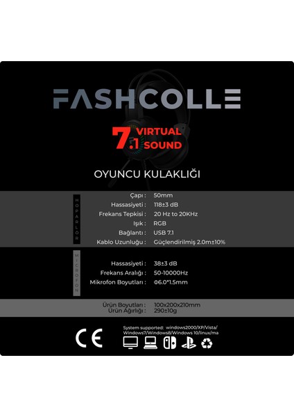 7.1 Virtual Surround Rgb Profesyonel Oyuncu Kulaklığı (FC8100B)