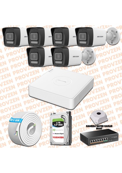 Hıkvısıon 6 İp Kameralı 4Mp Hibrit Colorvu Kamera Seti
