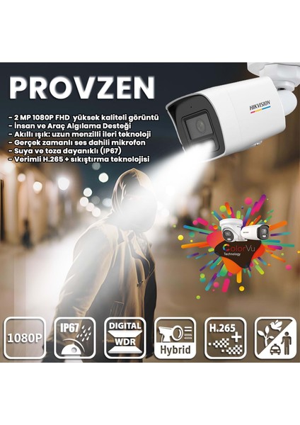 Hıkvısıon 8 İp Kameralı Colorvu Hibrit Güvenlik Kamerası