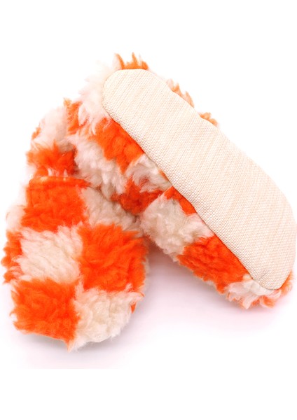 Damalı Turuncu Krem Peluş Pamuklu Kaydırmaz Bebek Patik fiyatları