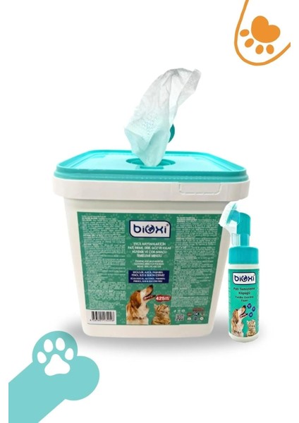 ® Tüy ve Pati Hijyenik Temizleme Kova Mendil + Pati Temizleme Köpüğü 150 ml (2'li Paket) - Evcil Dostlarınız Için Pratik ve Etkili Temizlik