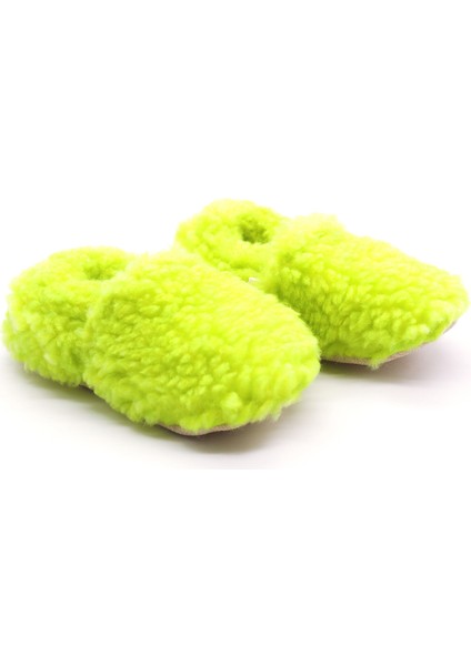 Neon Yeşil Peluş Pamuklu Kaydırmaz Bebek Patik